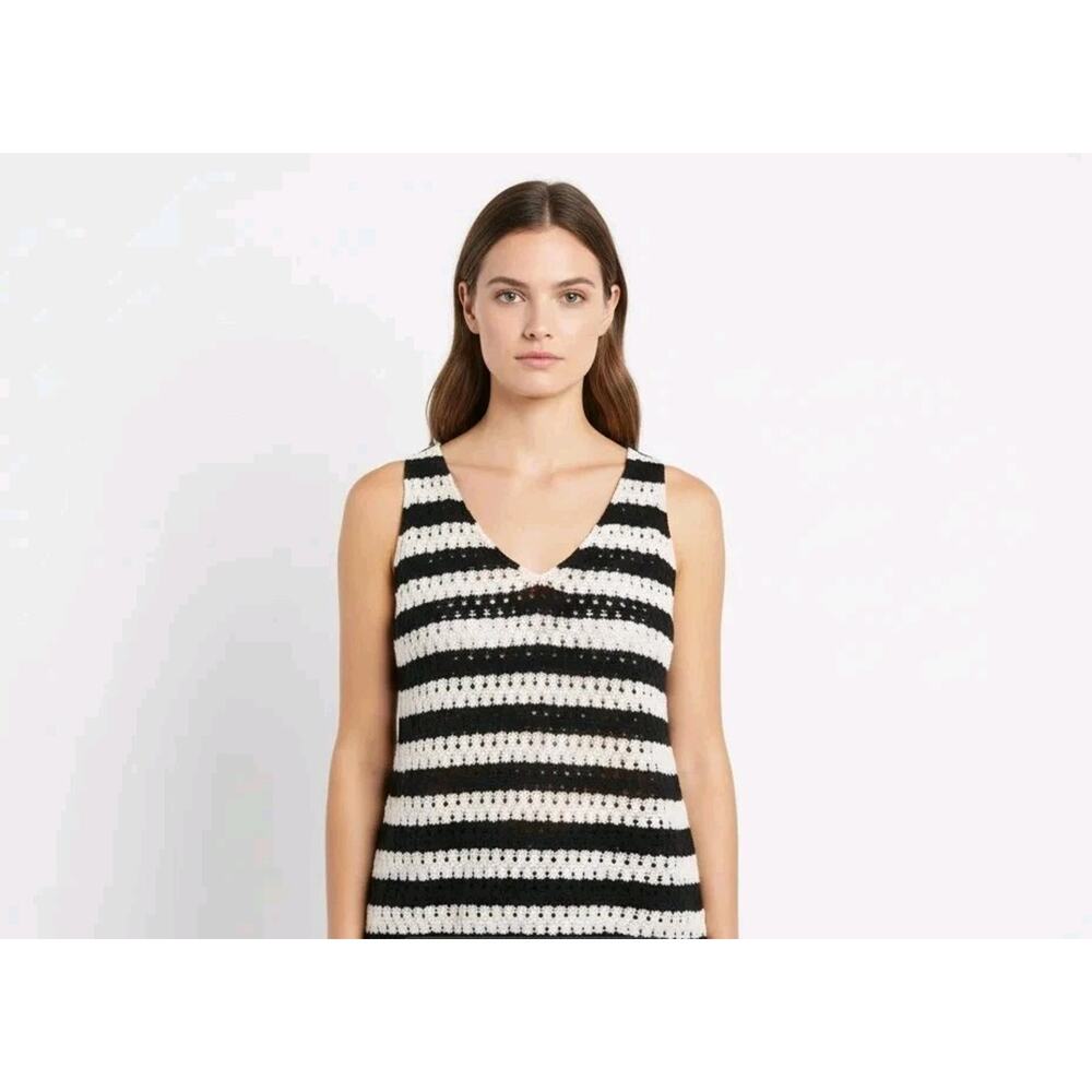 Sleeveless Crochet Sweater So Me Tank Top Striped Open Knit Shirt Women's Small